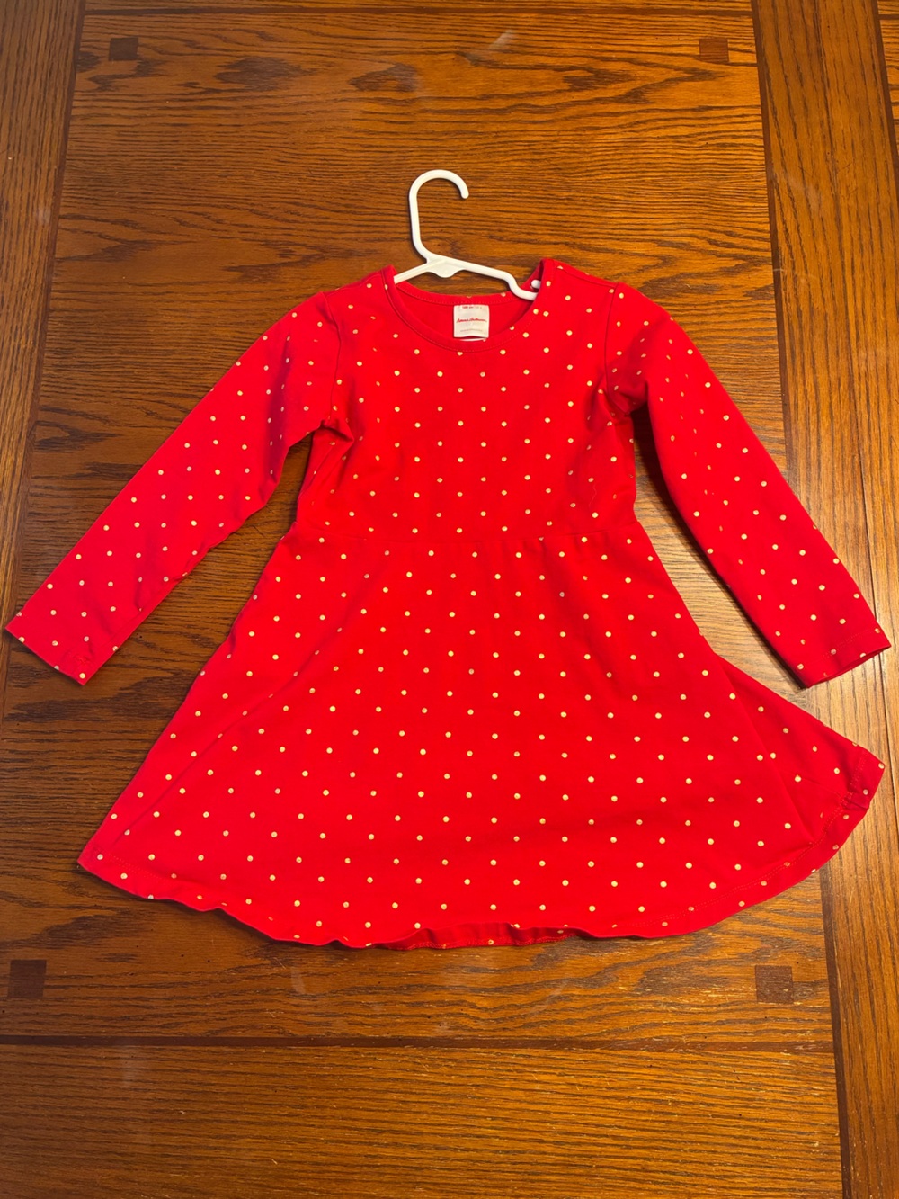 Hanna Andersson Red Long-Sleeve Gold Polka Dress - Girls Size 4